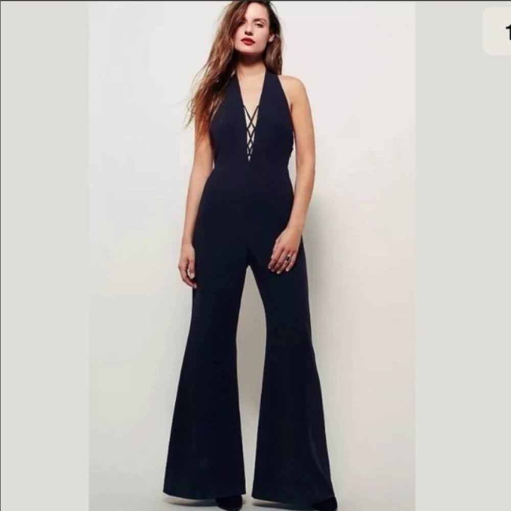 Free People Black Halter Nightcat Crisscross Wide Leg Jumpsuit 4